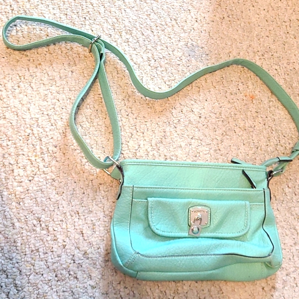 Ladies Rosetti leather shoulder bag w/adjustable strap turquoise